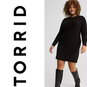 NWT TORRID Cable Knit Crew Sweater Dress Deep Black Size 0/L